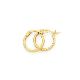 9ct-Gold-2x10mm-Sparkle-Diamond-Cut-Hoop-Earrings on sale