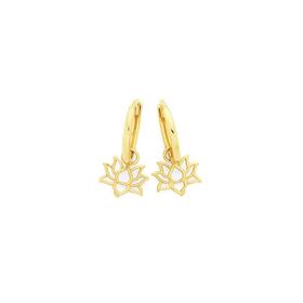 9ct-Gold-Lotus-Flower-Drop-Huggie-Earrings on sale