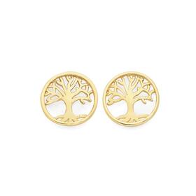9ct+Gold+Tree+of+Life+Circle+Stud+Earrings