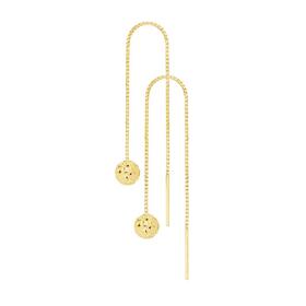 9ct-Gold-Diamond-Cut-Ball-Thread-Drop-Earrings on sale