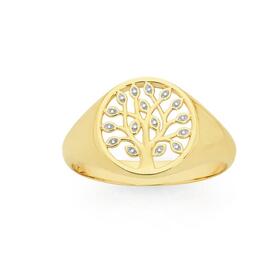 9ct+Gold+Two+Tone+Tree+of+Life+Signet+Ring