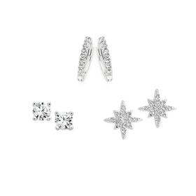 Silver+CZ+Claw+Star+Studs+%26+Hoop+Set+Of+3+Earrings