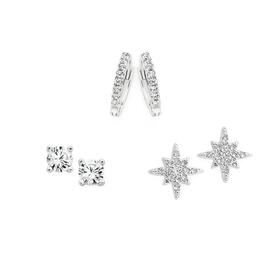 Sterling-Silver-Cubic-Zirconia-Claw-Star-Studs-Hoop-Set-of-3-Earrings on sale