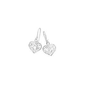 Sterling-Silver-Filigree-Heart-Drop-Hook-Earrings on sale