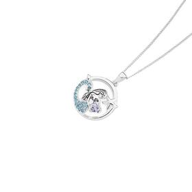 Silver+Blue+%26+Lavender+CZ+Mermaid+Round+Pendant