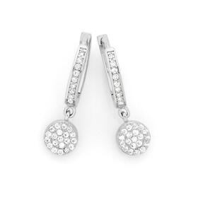 Silver+Round+Pave+CZ+Drop+On+CZ+Hoop+Earrings