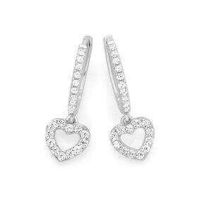 Silver-Cubic-Zirconia-Open-Heart-On-Cubic-Zirconia-Hoop-Earrings on sale