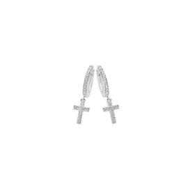 Sterling-Silver-Cubic-Zirconia-Cross-Huggie-Earrings on sale