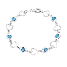Sterling-Silver-Open-Heart-Aqua-Crystal-Heart-Bracelet on sale