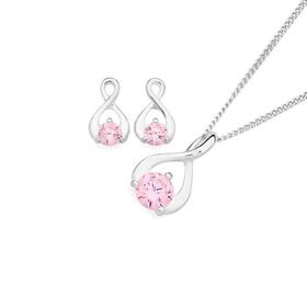 Silver-Pink-CZ-Open-Pear-Loop-Twist-Earrings-Pendant-Set on sale