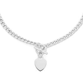 Silver+45cm+Curb+With+Heart+Fob+Necklet