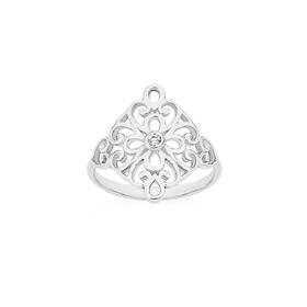 Silver-Off-Square-Filigree-CZ-Boho-Ring-Size-O on sale