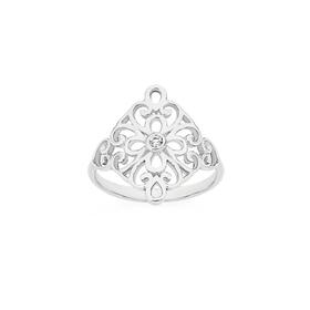 Sterling-Silver-Off-Square-Filigree-Cubic-Zirconia-Boho-Ring-Size-O on sale
