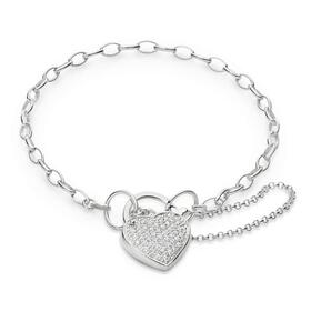 Sterling-Silver-Cubic-Zirconia-Pave-Puff-Heart-Padlock-Bracelet on sale