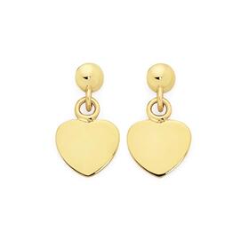 9ct+Gold+Dome+With+Heart+Drops+Stud+Earrings