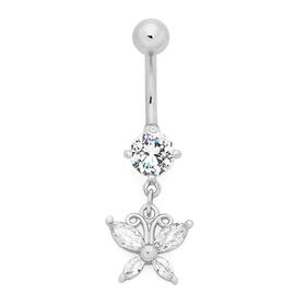 Silver-Steel-CZ-Drop-Butterfly-Belly-Bar on sale