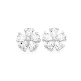 Silver+CZ+Flower+Stud+Earrings