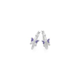 Silver+Lavender+Enamel+Butterfly+Hoop+Earrings