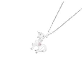 Silver+Pink+CZ+Heart+Unicorn+Pendant