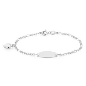 Sterling+Silver+16cm+Figaro+3%2B1+Heart+Charm+ID+Bracelet