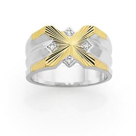 9ct-GoldSterling-Silver-Diamonds-Sunray-Fancy-Dress-Mens-Ring on sale