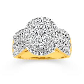 9ct+Gold+Diamond+Oval+Cluster+Ring