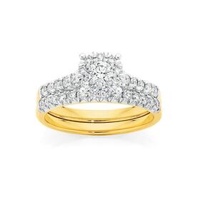 18ct+Gold+Diamond+Cluster+Bridal+Set