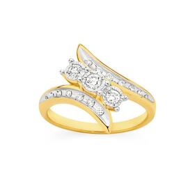 9ct+Gold+Diamond+Trilogy+Swirl+Ring