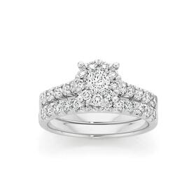 18ct-White-Gold-Diamond-Cluster-Bridal-Set on sale