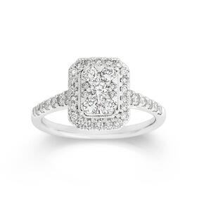 9ct-White-Gold-Diamond-Emerald-Shape-Ring on sale