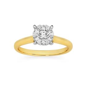 9ct+Gold+Diamond+Cluster+Ring