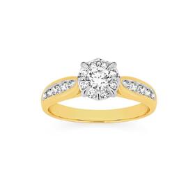 9ct+Gold+Diamond+Round+Cluster+Ring