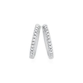 Exquisites+9ct+White+Gold+Diamond+Huggie+Earrings