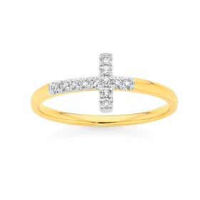 9ct+Gold+Diamond+Cross+Ring