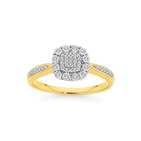 9ct+Two+Tone+Gold+Diamond+Cushion+Shaped+Ring