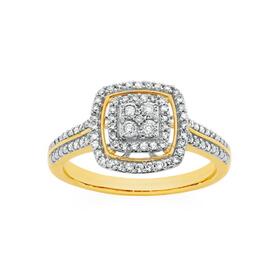 9ct-Gold-Diamond-Cushion-Halo-Cluster-Ring on sale