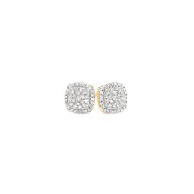 9ct+Yellow+Gold+Diamond+Cushion+Stud+Earrings