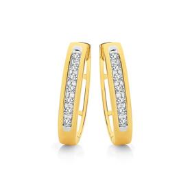 9ct+Gold+Diamond+Channel+Set+Huggie+Earrings