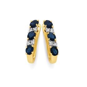 9ct-Gold-Natural-Sapphire-10ct-Diamond-Hoop-Earrings on sale