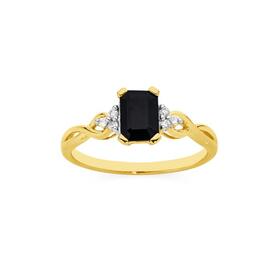 9ct+Gold+Black+Sapphire+%26+Diamond+Ring