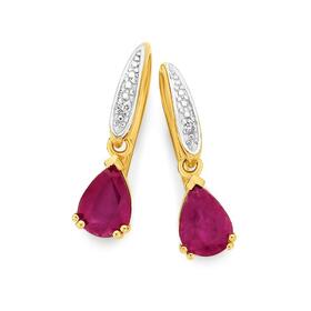 9ct+Gold+Natural+Ruby+%26amp%3B+Diamond+Earrings