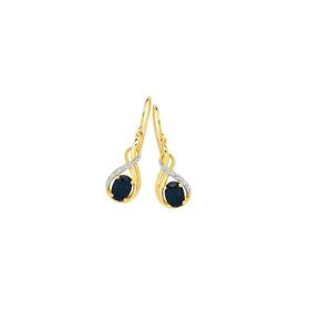 9ct+Gold+Black+Sapphire+%26amp%3B+Diamond+Hook+Earrings