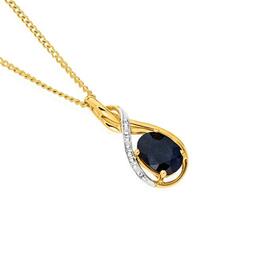 9ct+Gold+Black+Sapphire+%26+Diamond+Pendant