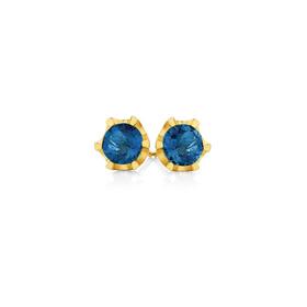 9ct+Gold+London+Blue+Topaz+Stud+Earrings