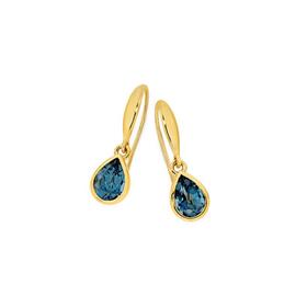 9ct+Gold+London+Blue+Topaz+Hook+Earrings