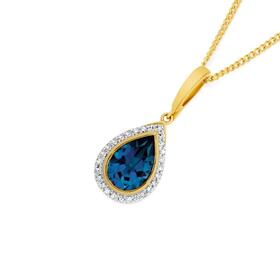 9ct-Gold-Blue-Topaz-Diamond-Pendant on sale