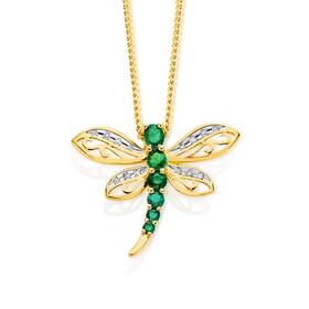 9ct-Gold-Emerald-Diamond-Dragonfly-Slider-Pendant on sale