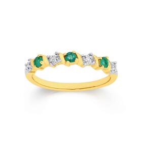 9ct+Gold+Natural+Emerald+%26+Diamond+Anniversary+Band