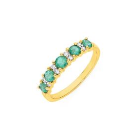 9ct-Gold-Natural-Emerald-10ct-Diamond-Anniversary-Band on sale