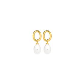 9ct+Gold+Cultured+Fresh+Water+Pearl+Drop+Stud+Earrings